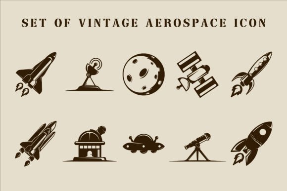 Download Set of Aerospace Vintage Icon Vector - Icon vector Collection